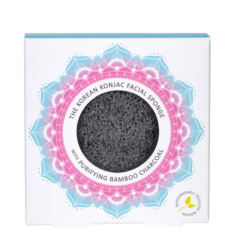Konjac Sponge Facial Sponge Bamboo Charcoal for Oily or Spot Prone Skin Box